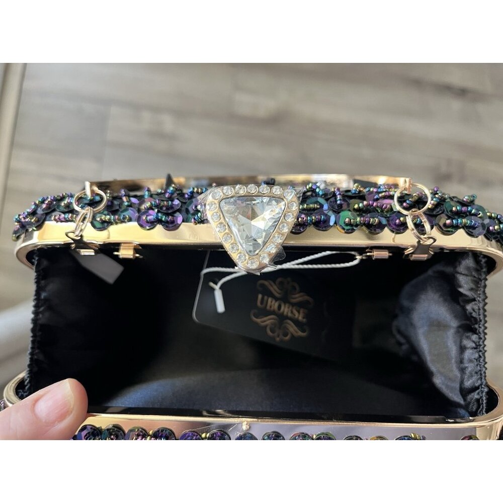 UBORSE Evening Clutch Shoulder Handbag NEW in Box Crystals Beads Sequin Formal - Picture 6 of 15